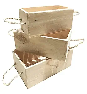 Woodcraft Original Combo of Solid Wooden Storage Crate Cube Bin Box - Set of 3, Rectangular