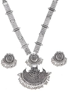 Shining Diva Fashion Latest Stylish Traditional Oxidised Silver Necklace Jewellery Set for Women (13112s)(SHANI 112)