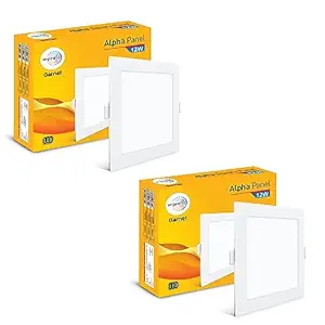wipro Garnet 12W Square LED Alpha Panel | Cool White Light (6500K) | Recessed Down Light for False Ceiling | Cutout - 110x110mm | Pack of 2  6339