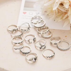 Shining Diva Fashion Latest Stylish Metal Boho Midi Finger Rings for Women and Girls - Set of 16 (E12965r), Silver(SHANI 194)