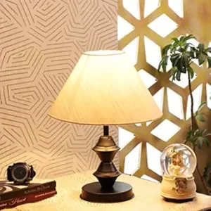 tu casa Off White Cotton Shade with Black Metal-Iron Base Table Lamp | Elegant Bedside & Desk Lamp for Bedroom, Living Room, Office, Home Décor & Gifting (Height : 13 Inch/No Blub Included)  6614