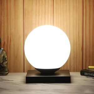 tu casa Wooden Table Lamps with Glass Shade for Home Décor, Bedrooms, Living Room, Gifting, Diwali Decoration, Dining Space, Study Room, Restaurants (Height: - 6") - Bulb not Included ( 6354.)