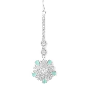 Yellow Chimes American Diamond Maang Tikka for Women High Grade Authentic AD Jewellery Maang Tikka for Women and Girls (D2)