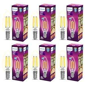 PHILIPS 4-watt Filament Candle LED Bulb | Filament Candle Bulb Home & Decoration|Bulb Base: E14, Color: Warm White|Pack of 6 (6564