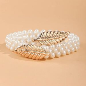 Shining Diva Fashion Stylish Traditional Western Pearl Dresses Saree Jeans Waist Belt Chain Kamarband for Women and Girls (White)(SHANI 172)
