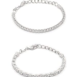 ZAVERI PEARLS Set of 2 Silver Tone Contemporary Cubic Zirconia Brass Tennis Bracelets For Women-ZPFK13466(SHANI 197)