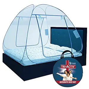 Tri-Activ Mosquito Net for Double Bed I King-Size Premium Machardani by Piramal I 30 GSM I Strong and Durable I Pop-up Format I Foldable I Corrosion Resistant, Blue (6462 .6463)