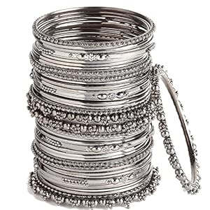 ZENEME Jewellery Traditional Silver Plated Oxidized Bracelet Bangles Set for Girls and Women(SHANI 155)