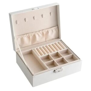 Shining Diva Fashion Jewellery Organisers Box Double Layer Large Capacity PU Leather Storage Case for Rings, Earrings, Necklace Jewelry Organizer for Women Travel (White) (BOX1011) (SHANI 588)