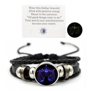 RICHI THE HOME DECOR RTHD-Vintage Zodiac Constellation Bracelets Zodiac Guardian Bracelet Black Leather Bracelet Adjustable Handmade Woven Bracelet Birthday Jewelry Gift for Women Girls (D 4-)