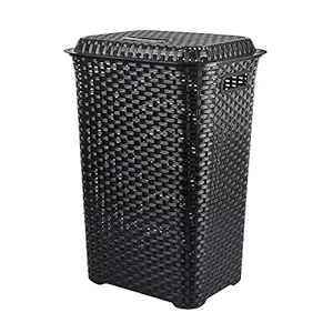 Cello Eliza Plastic Laundry Basket with Lid, Black, 50 Ltrs | Lightweight and Portable | Storage Organizer | Convenient Handling | Useful For Storing Clothes, Toys, Books  6559