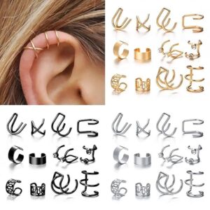 Shining Diva Fashion Latest Stylish 36 Pcs Combo Clip On Ear Cuff Earrings for Women Girls Men Punk Non-Piercing Cute Gold Silver Black Color Fake Cartilage Earrings(SHANI,313)