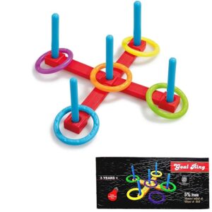 SIGNAMIO® Tennikoit Stacking Target Bottle Goal Ring toss Game Activity Toy Widely Used by Indoor/Outdoor Family Fun for Learning Activity for Kids-Multi Color, 6 Ring, 5 Stand, 1 Full Cross - Pack 1 ( P SUMIT )  ( ( 1 pcs catch Palet nhi hai )