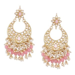 Zaveri Pearls Pink Cluster Beads Drop Kundan Crescent Dangle Earring For Women-ZPFK13794 (SHANI,608)