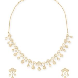 ZAVERI PEARLS Gold Tone Dazzling Cubic Zirconia Contemporary Brass Necklace & Earring Set For Women-ZPFK18315 (SHANI,593)