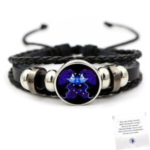 Angyape Zodiac Signs Spirit Bracelet, 12 Constellation Handmade Bead Woven Multilayer Adjustable Leather Bracelet Jewelry Accessories Gift for Constellation Lover (D,3)