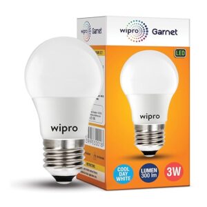 wipro Garnet 3W LED Bulb for Home & Office |Cool Day White (6500K) | E27 Base|220 degree Light coverage |4Kv Surge Protection |400V High Voltage Protection |Energy Efficient | Pack of 1