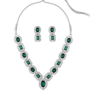 ZAVERI PEARLS Green Stones & Dazzling Austrian Diamonds Embellished Necklace & Earring Set For Women-ZPFK17196 (SHANI,335)