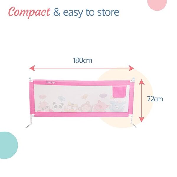 LuvLap Bed Rail Guard for Baby/Kids Safety, 180cm x 72 cm(6ft x 2.3ft), Portable & Foldable, Baby Safety Essential, Adjustable Height, fits All Bed Sizes (Pink - Without Print)(6943,6638) - Image 3