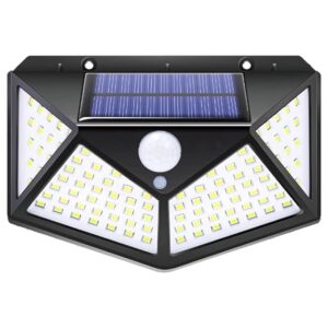 GIGAWATTS GW-601 100 LED Solar Wall Light with 5.5V Panel BIS Approved 800mAh Battery 120° Wide Angle Wireless Motion Sensor IP44 Rated Security Lamp for Yard Fence Decor (1Pc, Cool White)  ( N.7515. 7513. 7504. 7505.  7431. 7392. 7390. 7508.)7432)