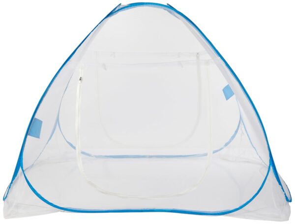 Amazon Brand - Solimo Mosquito Net for Double Bed | Queen Size Foldable Machardani | Polyester 30GSM Strong Net | Plastic Coated Corrosion Resistant Wire - Blue(7452,7652) - Image 3
