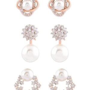Zaveri Pearls Combo of 3 Cubic Zirconia & Pearls Contemporary Stud Earrings For Women-ZPFK10381  (SHANI,215