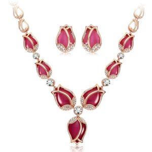 Shining Diva Fashion Latest Stylish Rose Gold Tulip Design Earrings Necklace Jewellery Set For Women (10103s)(SHANI 96)