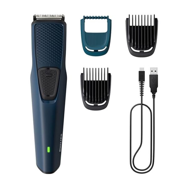 Philips Battery Powered SkinProtect Beard Trimmer for Men - Lasts 4x Longer, DuraPower Technology, Cordless Rechargeable with USB Charging, Charging Indicator, Travel Lock, No Oil Needed BT1232/18 (7930)