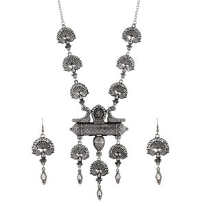 Shining Diva Fashion Latest Stylish Traditional Oxidised Silver Necklace Jewellery Set for Women (13160s)  SHANI,243