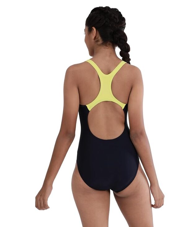 Speedo Girl's Endurance 10 High Chlorine Resistance UPF 40+ Sun Protection Medley Logo Muscleback One Piece V-Cut Swimsuit - Image 5