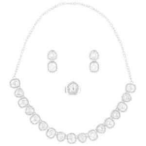 ZAVERI PEARLS Silver Tone Dazzling Austrian Diamonds Contemporary Necklace Earring & Ring Set For Women-ZPFK17288 (Earing not included ) (SHANI,628)
