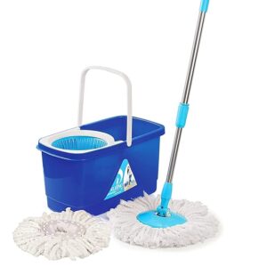 Kleeno by Cello Easy Clean Spin Mop Bucket with 2 Refill, 360 Degree Rotating Head | Microfiber Material |Easy to Use | Mop with Bucket for Floor Cleaning |Pocha for Floor Cleaning | Blue | Set of 1 ( BODY DAMAGE ) 6532