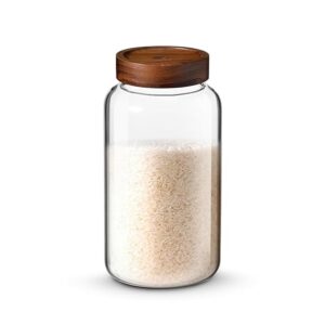 BERGNER Acadia Borosilicate 2600ml Glass Jar with Solid Wood Lid, For Storing and Preserving Sugar, Flour, Tea, Coffee, Spices, Biscuits, Oats | Airtight Multipurpose Glass Container for Kitchen 7881