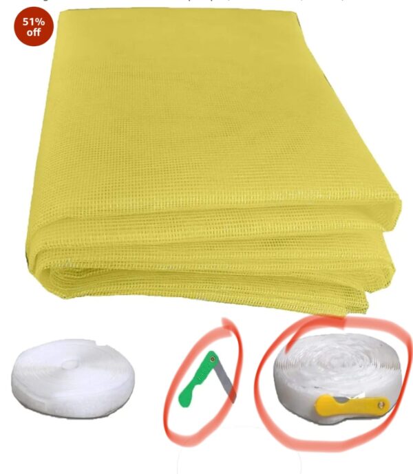 DIVAYANSHI Window Ready to Use 120 GSM Fiberglass Insect Net with Strong Self Adhesive Hook & Loop Tape (150 x 180 cm, Yellow) ( PIC ME MARK KIYA GYA PART NHI HAI TAPE ) (8049) - Image 3