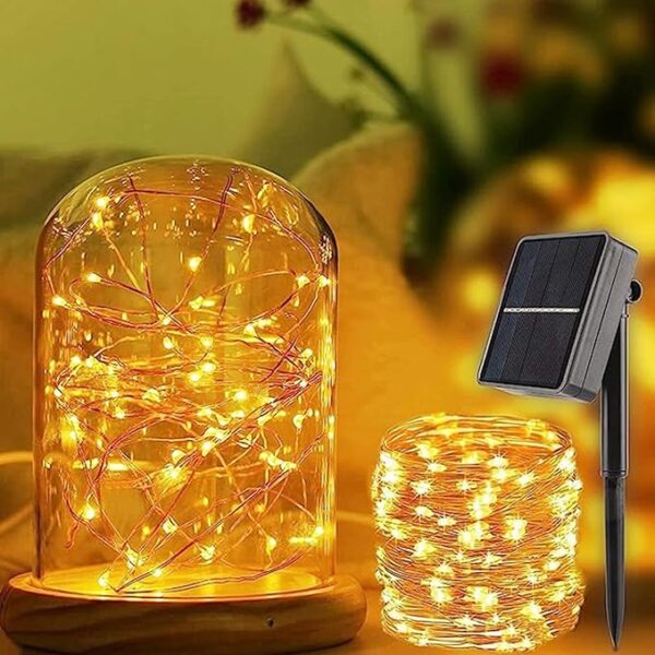 GIGAWATTS GW-501-200 Solar String Lights with 2V Panel 200 LED 8 Modes 800mAh Ni-MH Battery Decorative 22m Copper Rope Lighting for Indoor Outdoor Garden Patio Lawn Wedding (Pack of 1, Warm White)  ( 8083,+ 8086)(P) - Image 3