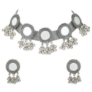 Shining Diva Fashion Latest Stylish Fancy Oxidised Silver Tribal Choker Necklace Jewellery Set for Women (12162s) (EARING NOT INCLUDED SHANI,308