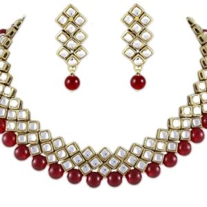 Shining Diva Fashion Kundan Choker Traditional Jewellery Necklace Set With Earrings For Women Girls (Red) (SHANI,223