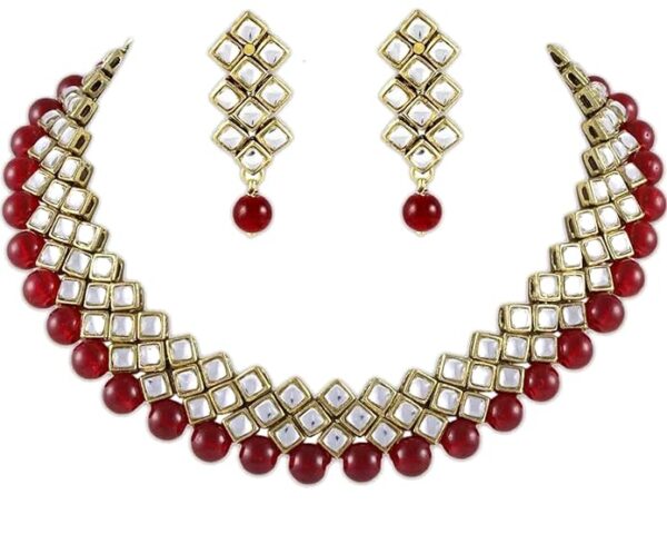 Shining Diva Fashion Kundan Choker Traditional Jewellery Necklace Set With Earrings For Women Girls (Red) (SHANI,223