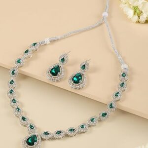 ZAVERI PEARLS Green Dazzling Austrian Diamonds Embellished Contemporary Necklace & Earring Set For Women-ZPFK18201(SHANI 177)