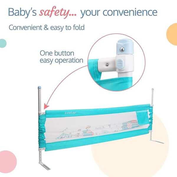 LuvLap Comfy Baby Bed Rail Guard for Baby & Toddler Safety, 180cm x 72cm, Bed rails for baby safety, Foldable & Portable, Adjustable Height, Single bed side rails for baby, Pack of 1 (Green) (7225) (.7239)(PK) - Image 4