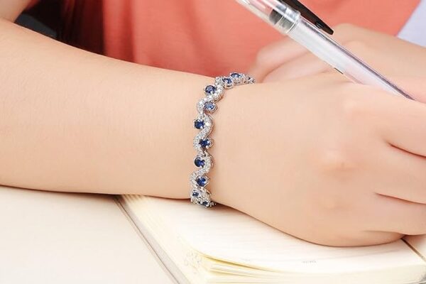 Shining Diva Fashion Royal Blue Crystal CZ Silver Plated Stylish Bracelet Gift for Girls Women(9576b)(SHANI 126) - Image 3