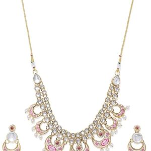 ZAVERI PEARLS Gold Tone Kundan & Pearls Mesmerising Traditional Necklace Set For Women-ZPFK7839  (SHANI,609)