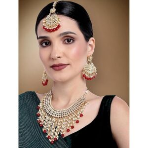 Peora Kundan Faux Pearl Necklace & Jewelry Set Gift for Women(SHANI 519)