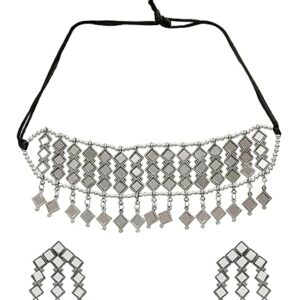 Elegant Oxidized Mirror Choker Necklace(SHANI 115)