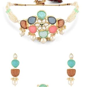 ZAVERI PEARLS Multicolor Stones Multistrand Choker Necklace Earring & Ring Set For Women-ZPFK18818  EARING NOT INCLUDED (SHANI,321)