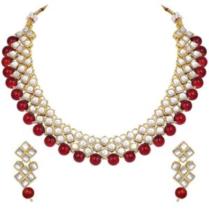 Peora Gold Plated Indian Ethnic Kundan Pearl Fancy Bridal Traditional Choker Necklace Jewellery Set with Earrings for Wome(SHANI 161)