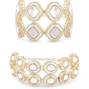 ZAVERI PEARLS Set of 2 Gold Tone Dazzling Austrian Diamonds & Stones Fusion Bracelets For Women-ZPFK17938(SHANI 505)
