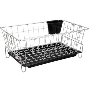 Amazon Brand - Solimo Luxe Stainless Steel Dish Drainer with Drain Tray, Detachable Cutlery Stand | Bartan Plate Drying Basket Stand (Silver) (7868)