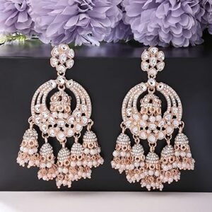 Zaveri Pearls Rose Gold Kundan & Dazzling Austrian Diamonds Embellished Jhumki Drops Earring For Women-ZPFK13786(SHANI 528)