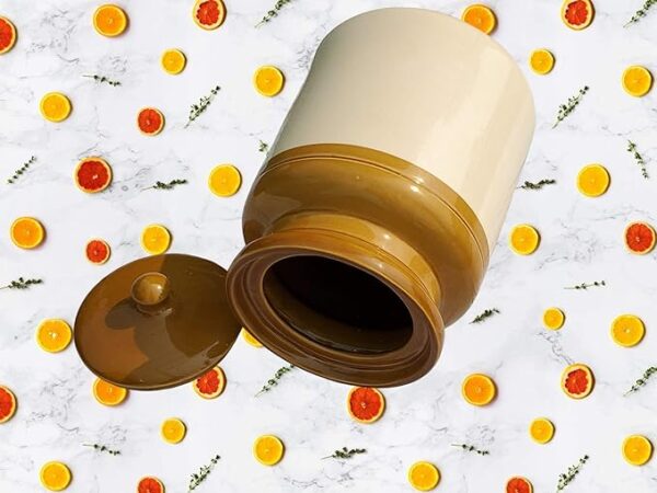 Pure Source India Ceramic Pickle Jar With Lid - 5000 ML, 1 Piece, Ivory and Brown(2630) - Image 3